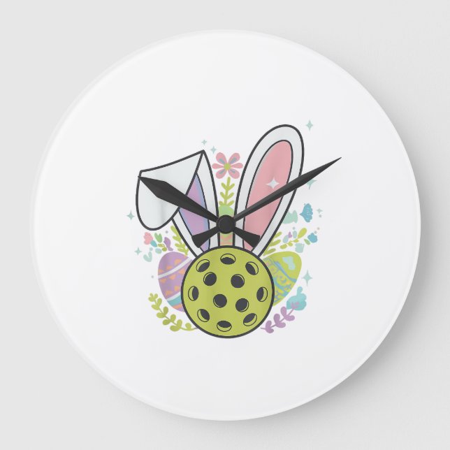 Pickleball Easter T-Shirt Large Clock (Front)