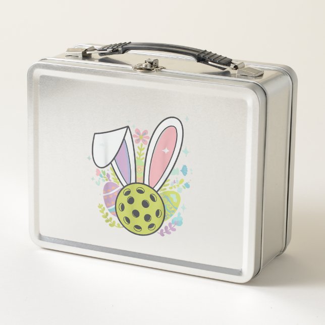Pickleball Easter T-Shirt Metal Lunch Box (Front)
