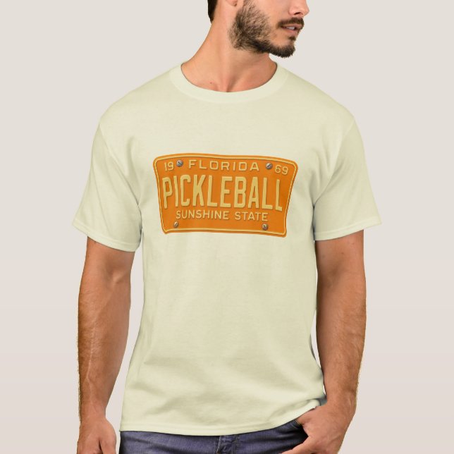 Pickleball Fanatic - Retro Florida License Plate T-Shirt (Front)