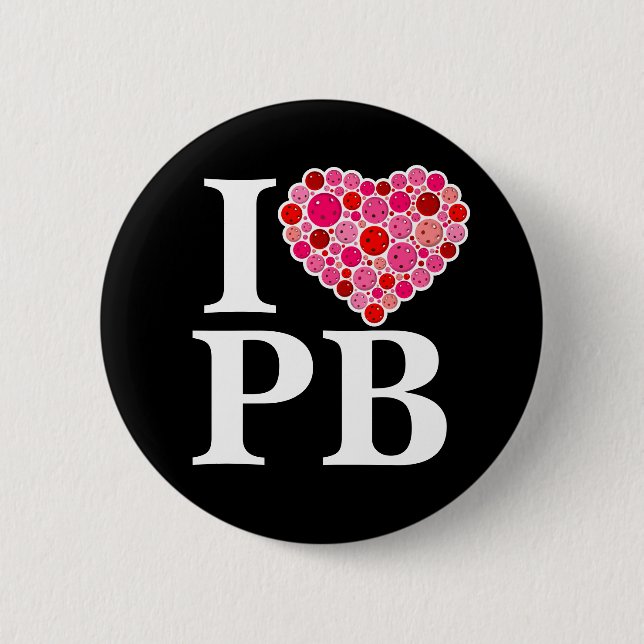 Pickleball Filled Heart Pink and Red I Heart PB 6 Cm Round Badge (Front)
