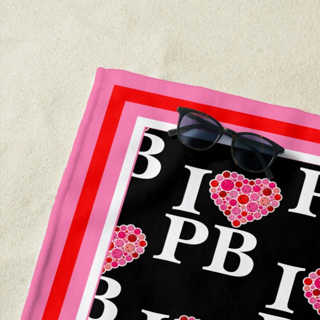 Pickleball Filled Heart Pink and Red I Heart PB Beach Towel (In Situ)