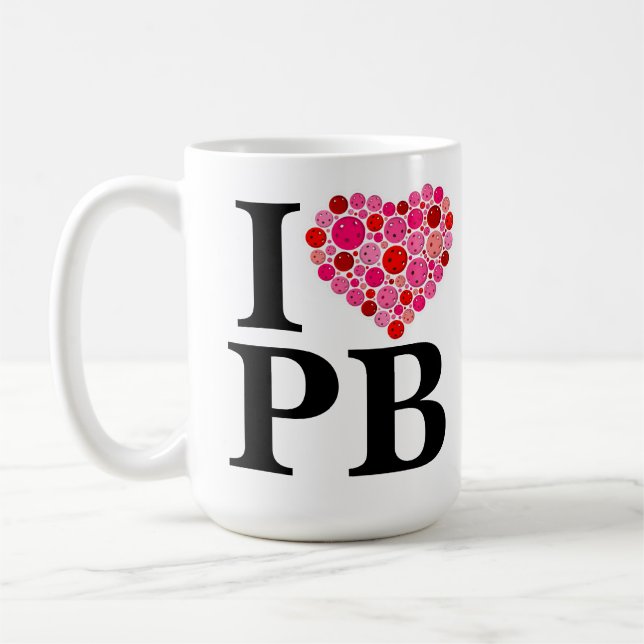 Pickleball Filled Heart Pink and Red I Heart PB Coffee Mug (Left)
