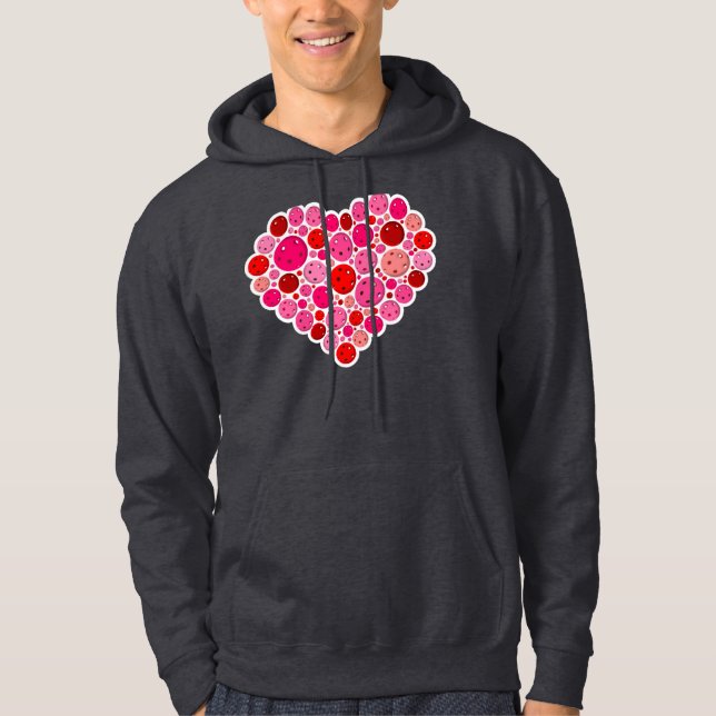 Pickleball Filled Heart Pink and Red Love Hoodie (Front)