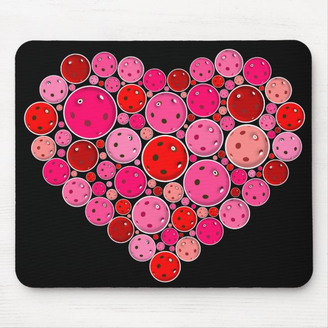 Pickleball Filled Heart Pink and Red Love Mouse Pad (Front)