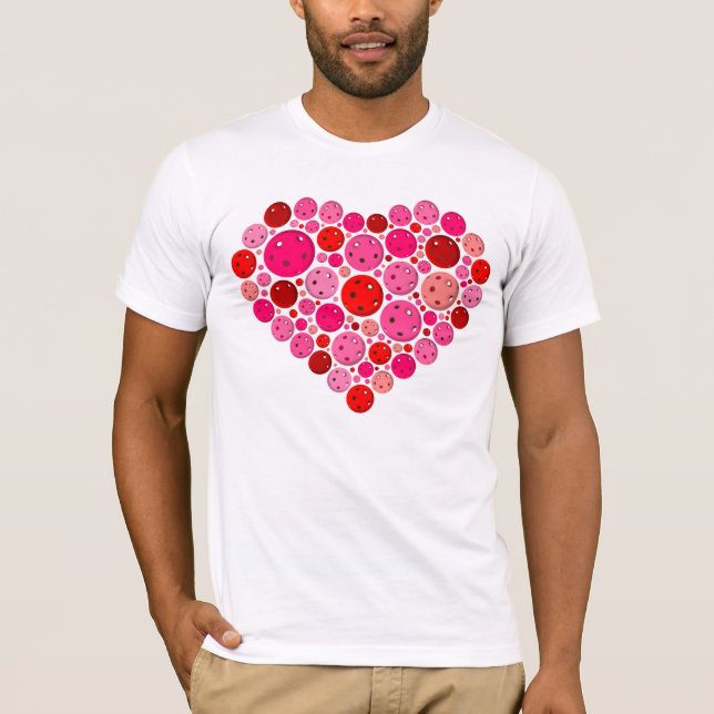 Pickleball Filled Heart Pink and Red Love T-Shirt (Front)