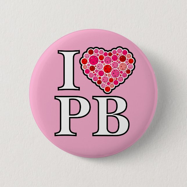 Pickleball Filled HeartRed and Pink I Heart PB 6 Cm Round Badge (Front)