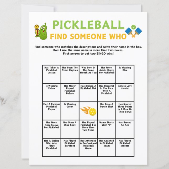 Pickleball Find Someone Who Game (Front)