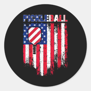 Pickleball flag with paddle for patriotic players classic round sticker