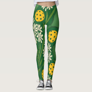 Pickleball Floral Leggings With Stylised Balls
