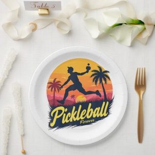 Pickleball Forever Sunset Paper Plate