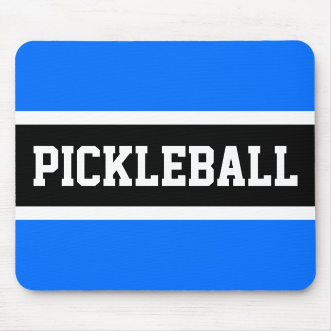 PICKLEBALL Fun Athletic Bright Blue Black Stripes Mouse Pad (Front)