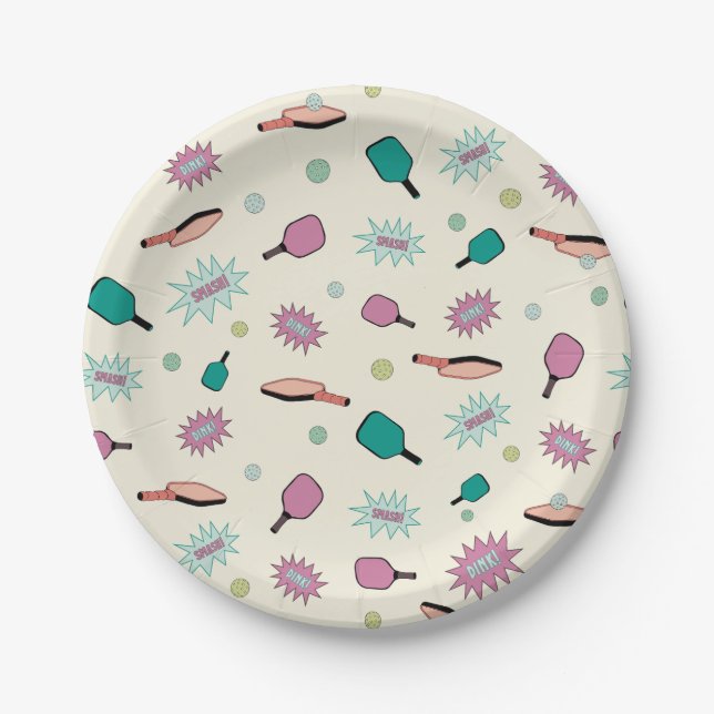 Pickleball! Fun Colourful Pattern Paper Plate (Front)