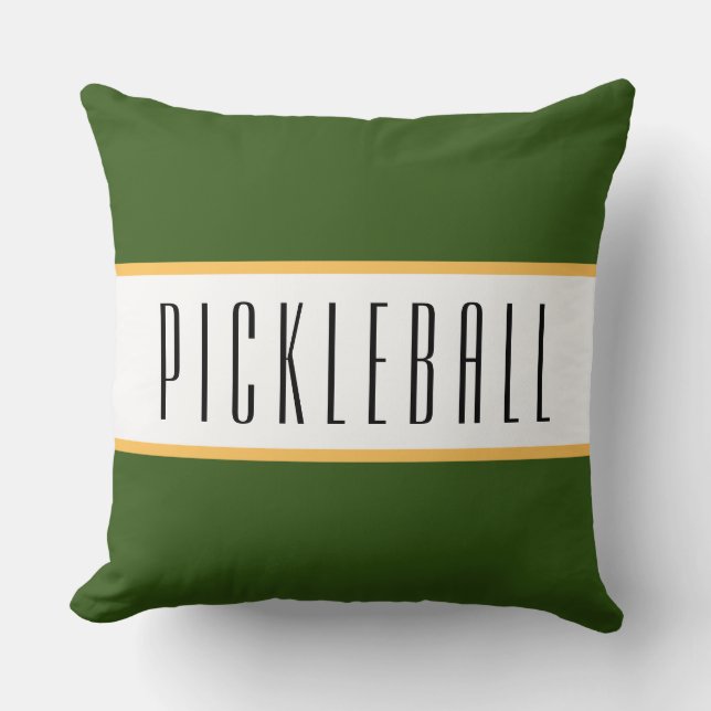 PICKLEBALL Fun Forest Green White Racing Stripes Cushion (Front)