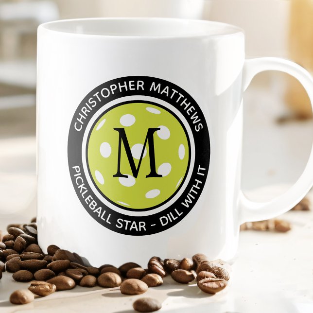 Pickleball Funny Custom Quote Name Initial Black Coffee Mug (Creator Uploaded)