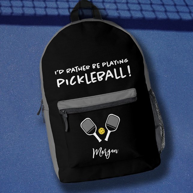 Pickleball Funny Sports Cute Custom Name Black Printed Backpack (Pickleball Funny Sports Cute Custom Name Black Printed Backpack)