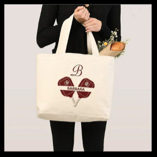 Pickleball Gal Glam Glit Custom Monogram Name  Large Tote Bag