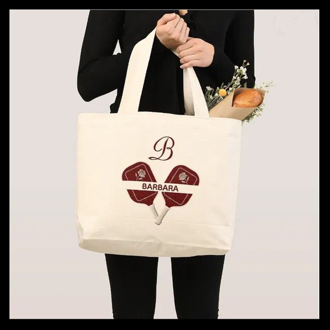 Pickleball Gal Glam Glit Custom Monogram Name  Large Tote Bag (Creator Uploaded)