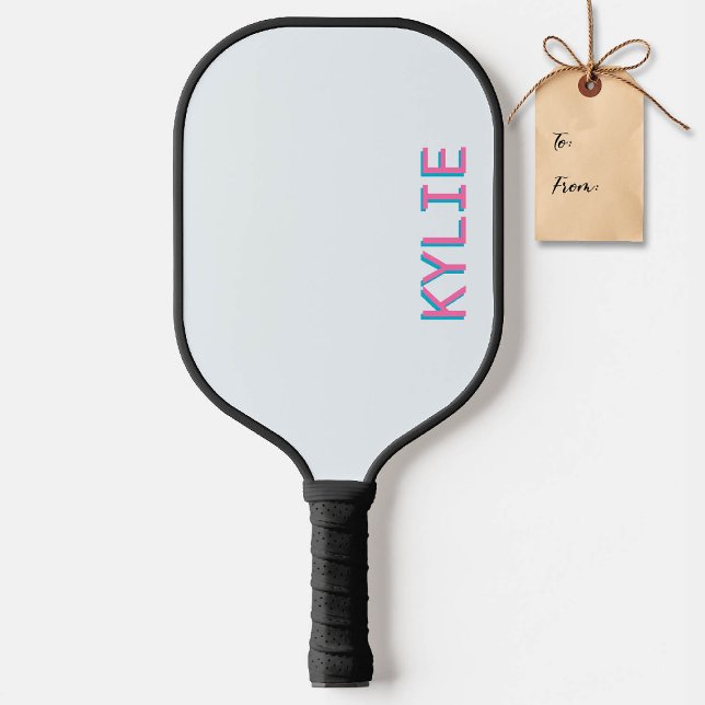 Pickleball Gift Personalised Pink Teal Name Paddle (pickleball gift personalized paddle pink teal custom text name text modern blue)