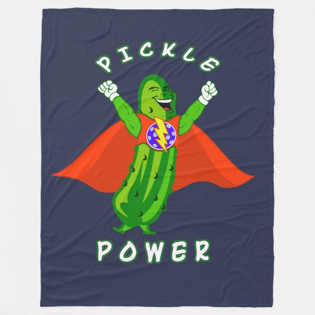 Pickleball Gift Pickle Power Super Hero Fleece Blanket (Front)
