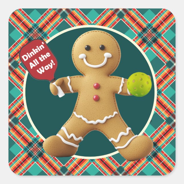 Pickleball Gingerbread Cheer Square Sticker (Front)