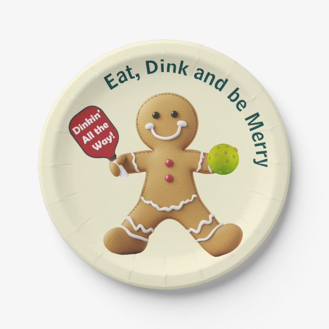 Pickleball Gingerbread Delight Paper Plate (Front)