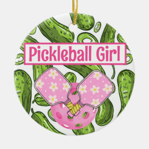 Pickleball Girl Pickles and Pickleballs Custom Cer Ceramic Ornament