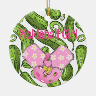 Pickleball Girl Pickles and Pickleballs Custom Ceramic Ornament