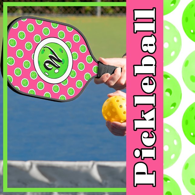 Pickleball Green Pickleballs Polka Dots Hot Pink Pickleball Paddle (Pickleball Green Pickleballs Polka Dots Hot Pink Pickleball Paddle)