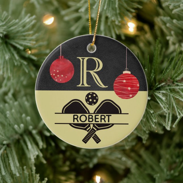 Pickleball Guy Christmas Monogram Initial Name     Ceramic Ornament (Tree)