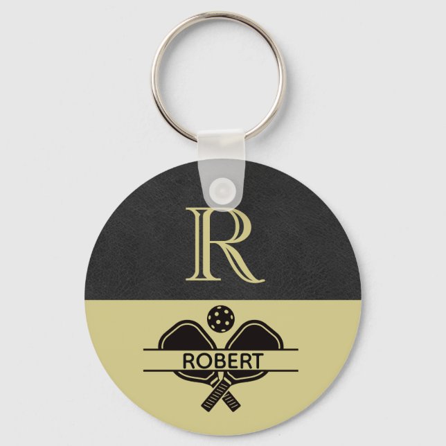 Pickleball Guy Custom Monogram Initial Name    Key Ring (Front)