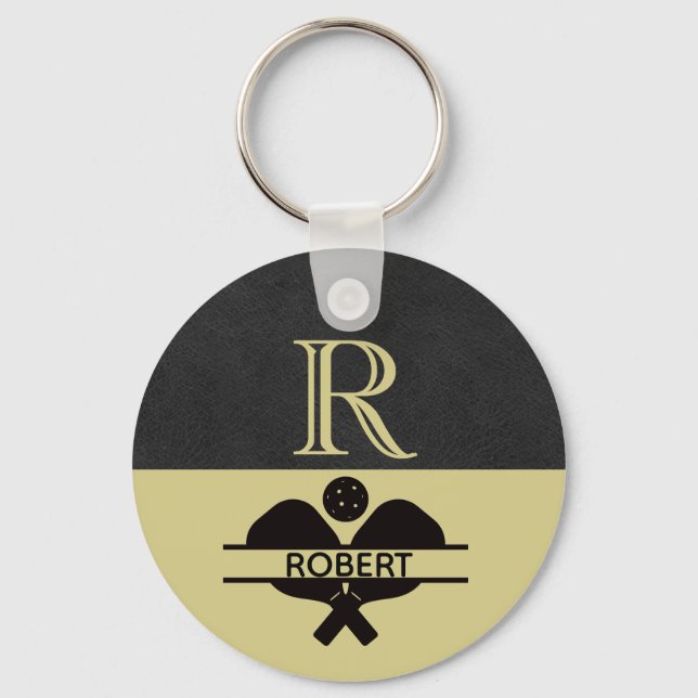 Pickleball Guy Custom Monogram Initial Name    Key Ring (Front)