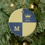 Pickleball Guy King Monogram Initial Ceramic Ornament<br><div class="desc">He'll be a winner with this special gold and blue Christmas ornament -- truly makes him the king of the court -- Blue and Gold, with a crown of course, and a 2-tone 3D Monogram. Would also make a wonderful gift for the pickleball enthusiastic. Any design questions, just send an...</div>