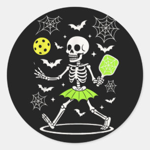 Pickleball Halloween Costume, Spooky Season Skelet Classic Round Sticker