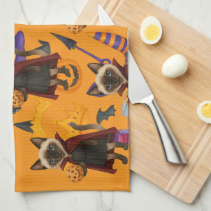 Pickleball halloween party for cat lovers tea towel