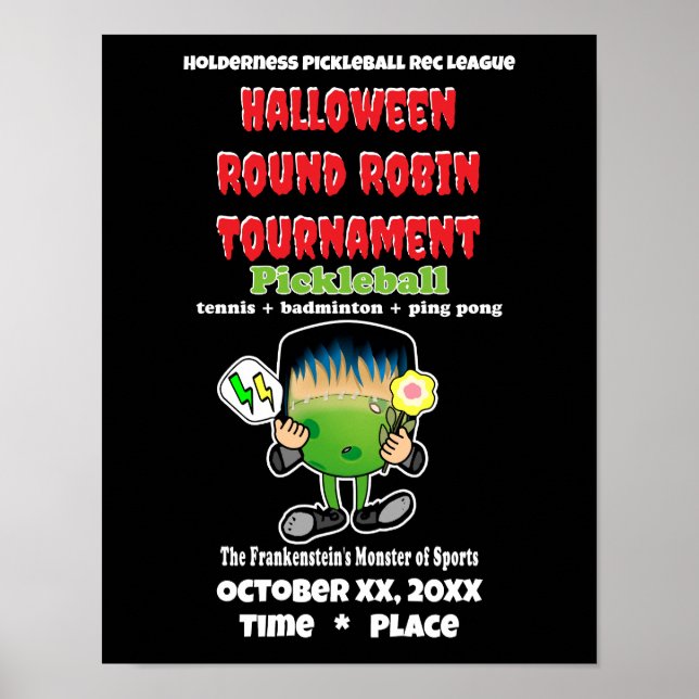 Pickleball Halloween Party Frankenstein's Monster Poster (Front)