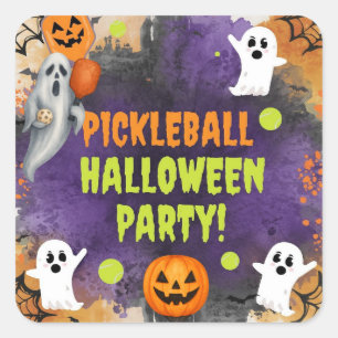Pickleball Halloween Party  with paddle and ball Square Sticker