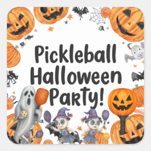 Pickleball Halloween Party with paddle and ball Square Sticker