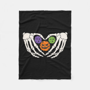 Pickleball Halloween Skeleton Hands Love Heart Pum Fleece Blanket