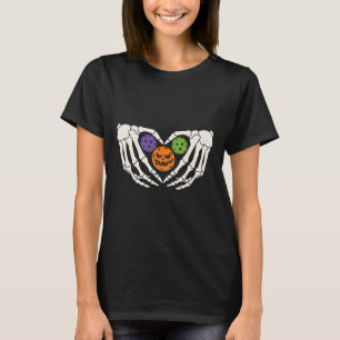 Pickleball Halloween Skeleton Hands Love Heart Pum T-Shirt