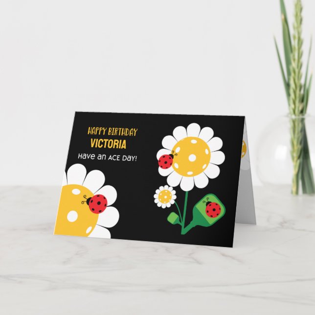 Pickleball Happy Birthday Black Customisable Card (Front)