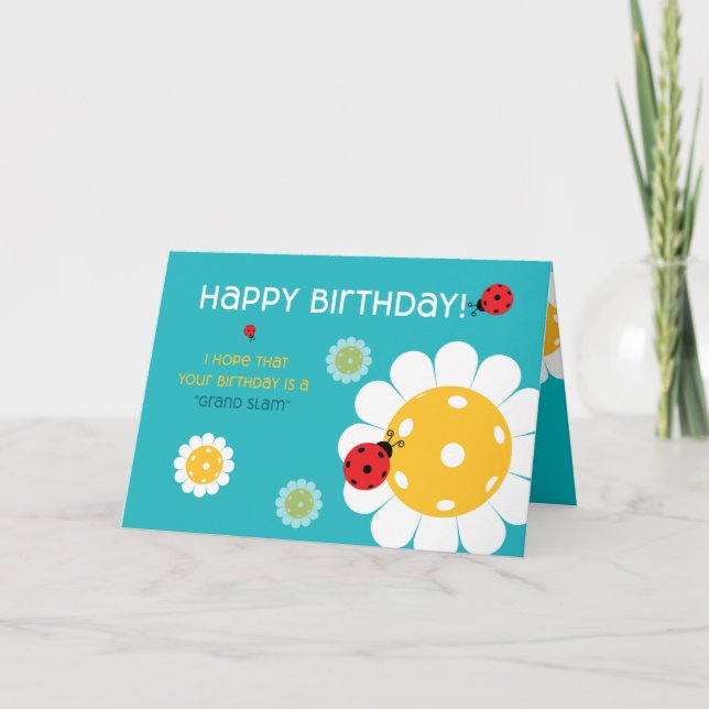 Pickleball Happy Birthday Turquoise  Customisable Card (Front)