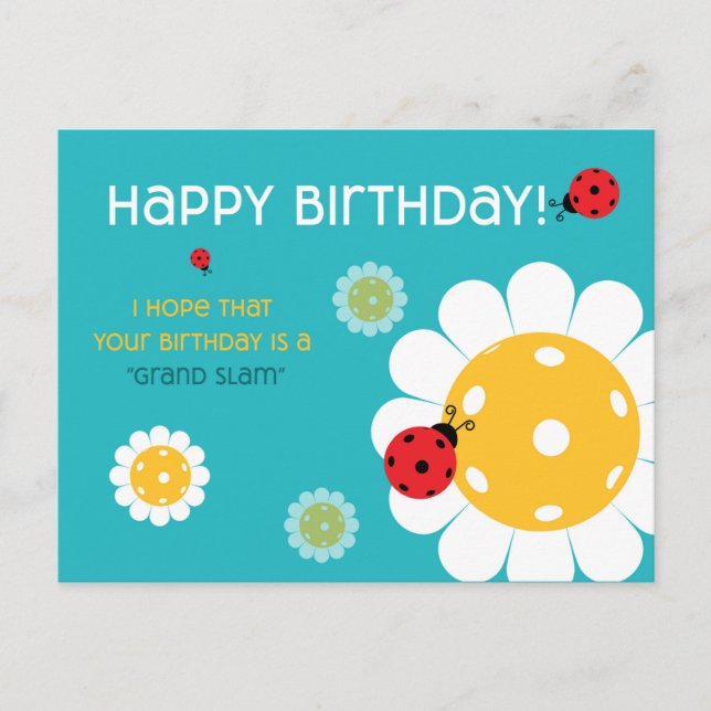 Pickleball Happy Birthday Turquoise  Customisable Postcard (Front)
