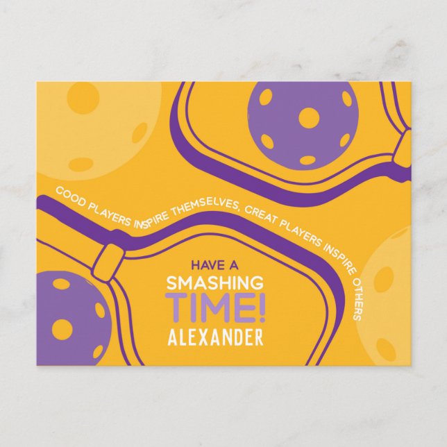 Pickleball Happy Birthday Yellow Customisable Postcard (Front)