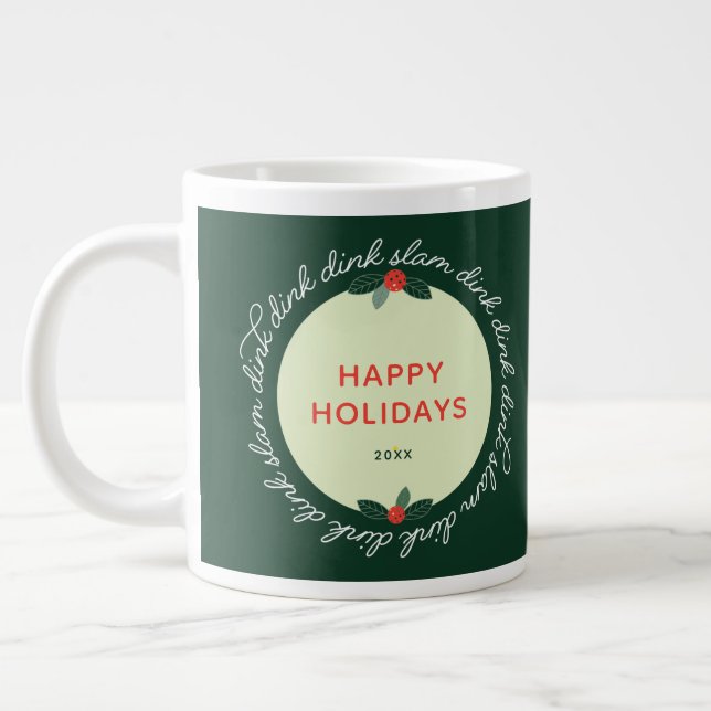 Pickleball Happy Holidays Custom Year Wreath Large Coffee Mug (Left)