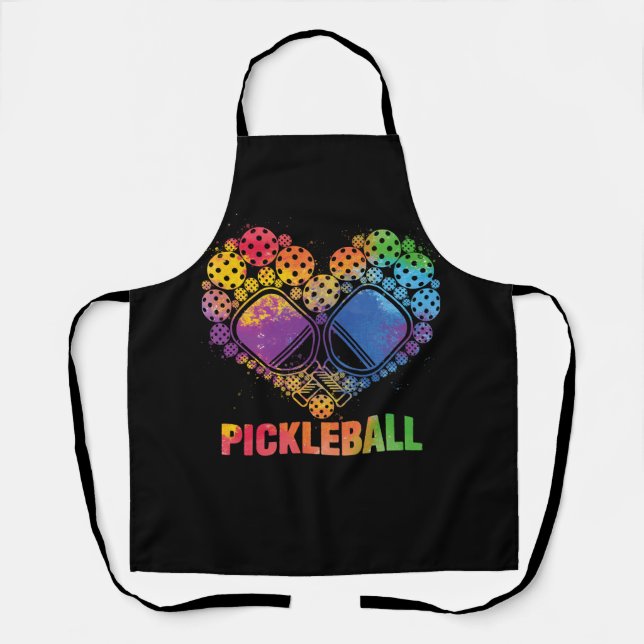 Pickleball Heart Funny Colourful Paddle Sports Pla Apron (Front)