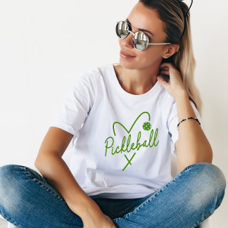 Pickleball Heart Green & White Paddle T-Shirt
