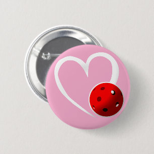 Pickleball Heart Valentine Love Pink White Black 6 Cm Round Badge