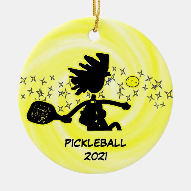 Pickleball Holiday Christmas Ceramic Ornament (Front)