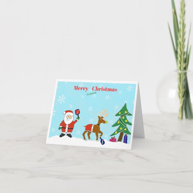 Pickleball holiday Christmas greeting cards (Front)
