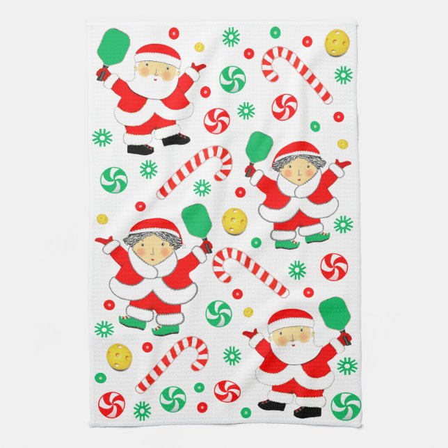 Pickleball Holiday Gift Tea Towel (Vertical)
